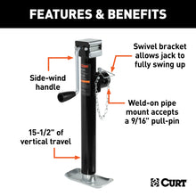 Load image into Gallery viewer, CURT 25005 Pipe-Mount Swivel Trailer Jack with Side Handle (5,000 lbs, 15" Travel)