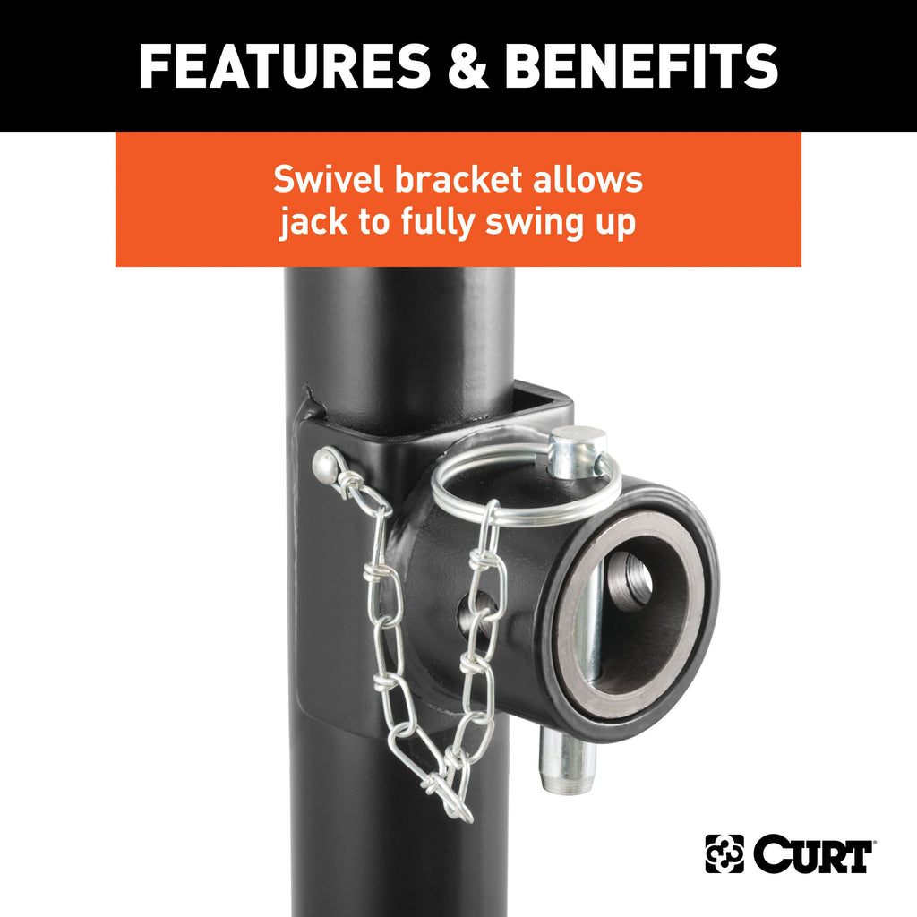 CURT 25005 Pipe-Mount Swivel Trailer Jack with Side Handle (5,000 lbs, 15" Travel)