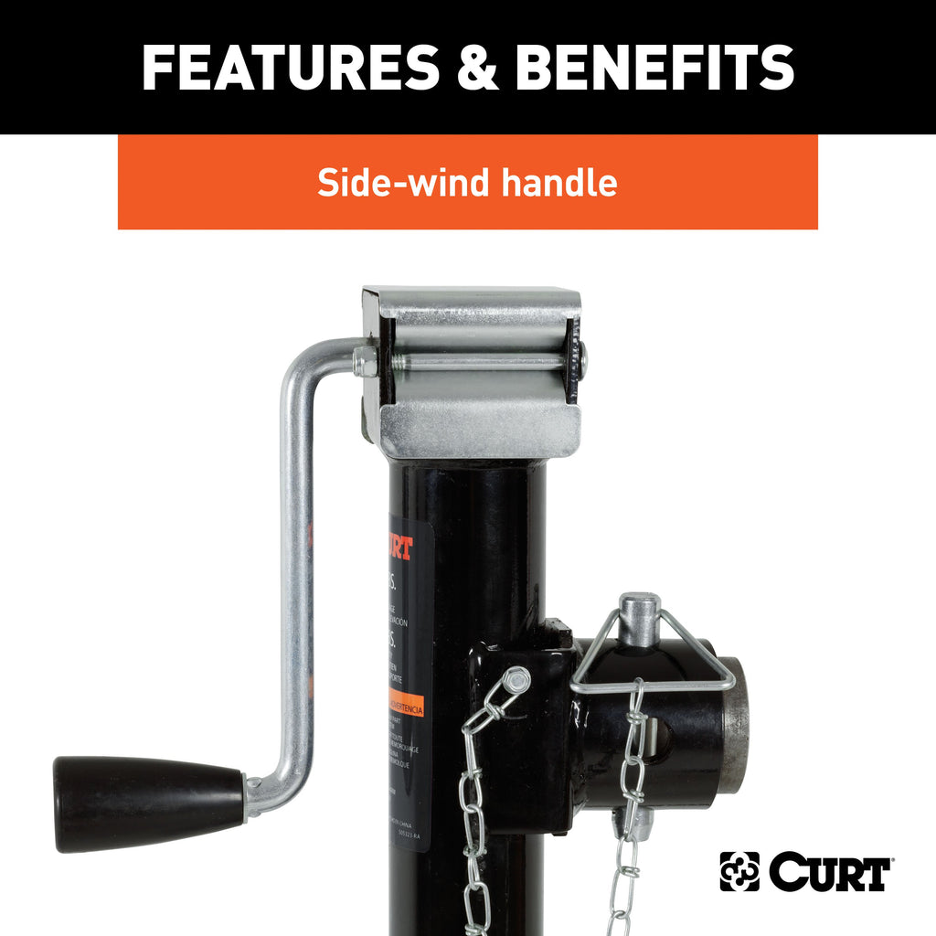 CURT 25005 Pipe-Mount Swivel Trailer Jack with Side Handle (5,000 lbs, 15" Travel)