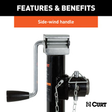 Load image into Gallery viewer, CURT 25005 Pipe-Mount Swivel Trailer Jack with Side Handle (5,000 lbs, 15" Travel)