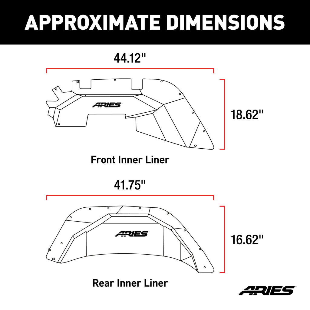 ARIES 2500650 Jeep Wrangler JL Aluminum Front and Rear Inner Fender Liners for Select Jeep Wrangler