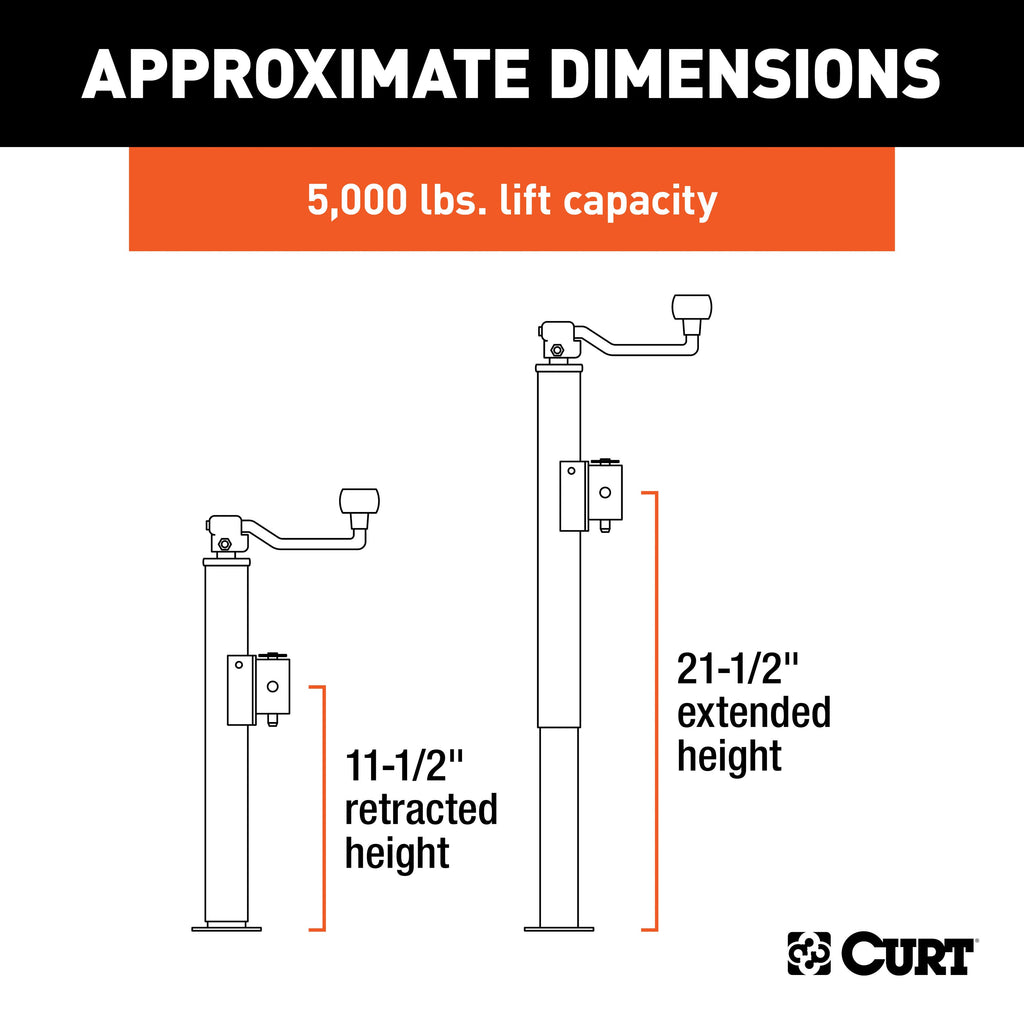 CURT 25006 Pipe-Mount Swivel Trailer Jack with Top Handle (5,000 lbs, 10" Travel)