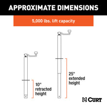 Load image into Gallery viewer, CURT 25007 A-Frame Trailer Jack with Top Handle (5,000 lbs, 15" Travel)