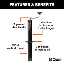 Load image into Gallery viewer, CURT 25007 A-Frame Trailer Jack with Top Handle (5,000 lbs, 15" Travel)