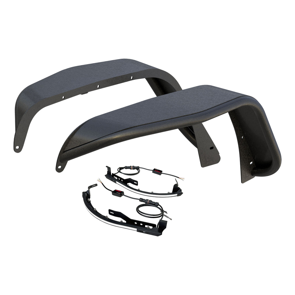 ARIES 2500830 Textured Black Aluminum Front Jeep Wrangler JK Fender Flares with LED Lights for Select Jeep Wrangler