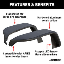 Load image into Gallery viewer, ARIES 2500835 Textured Black Aluminum Front Fender Flares with LED Lights, Fits Select Jeep Wrangler JL for Select Jeep Wrangler
