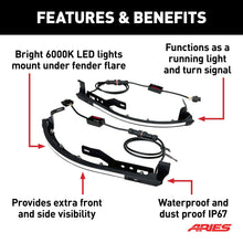 Load image into Gallery viewer, ARIES 2500835 Textured Black Aluminum Front Fender Flares with LED Lights, Fits Select Jeep Wrangler JL for Select Jeep Wrangler