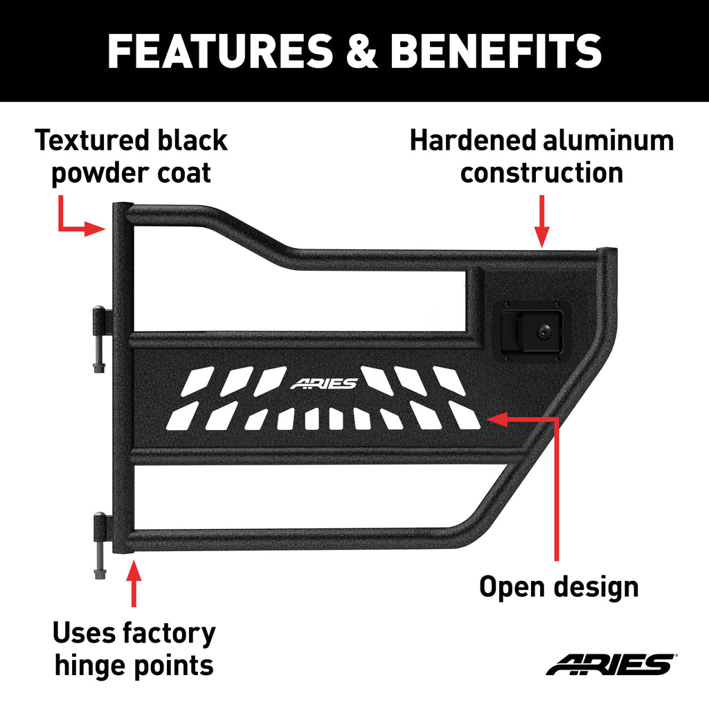 ARIES 25009 Jeep Wrangler JK Aluminum Rear Tube Doors for Select Jeep Wrangler