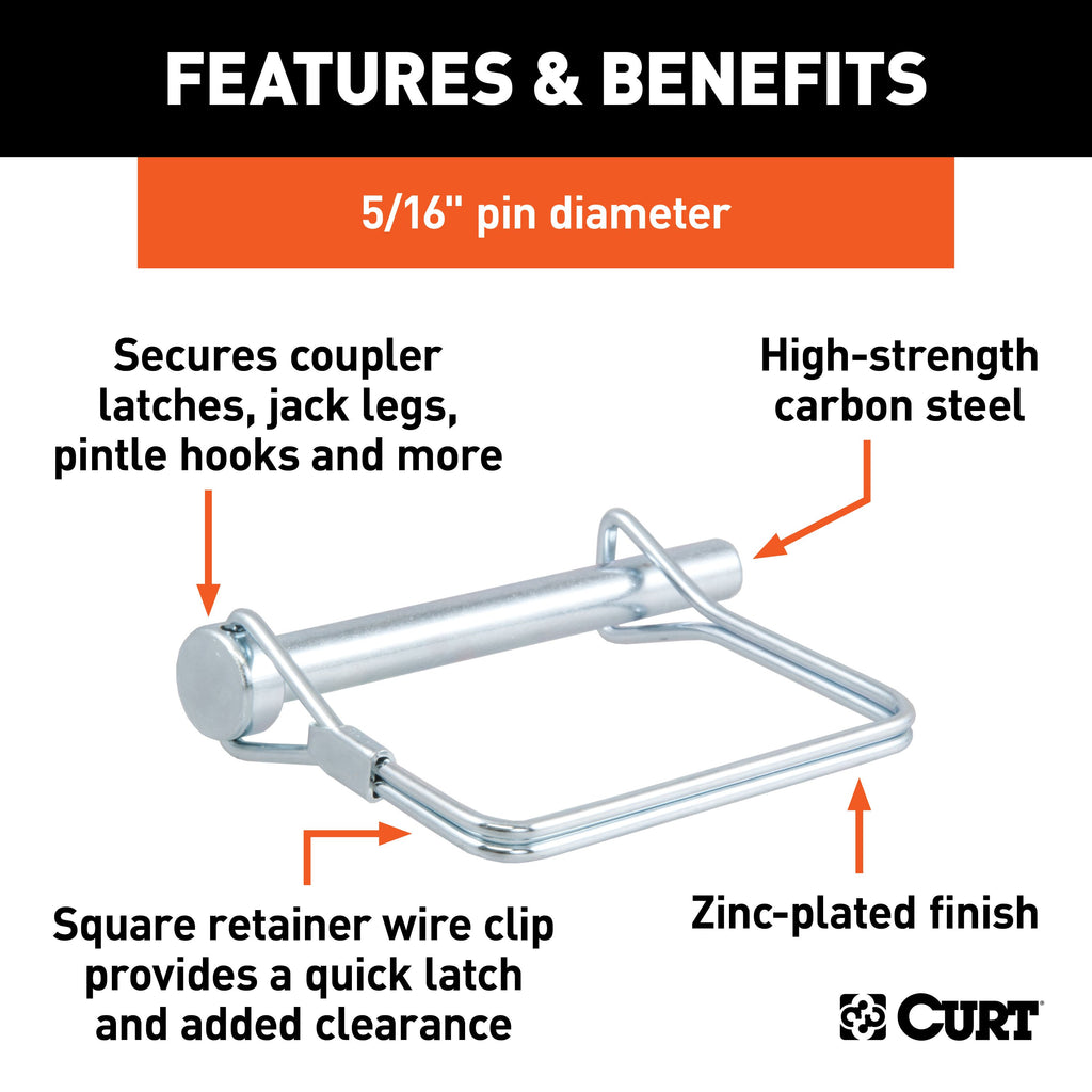 CURT 25011 5/16" Safety Pin (3" Pin Length, Packaged)