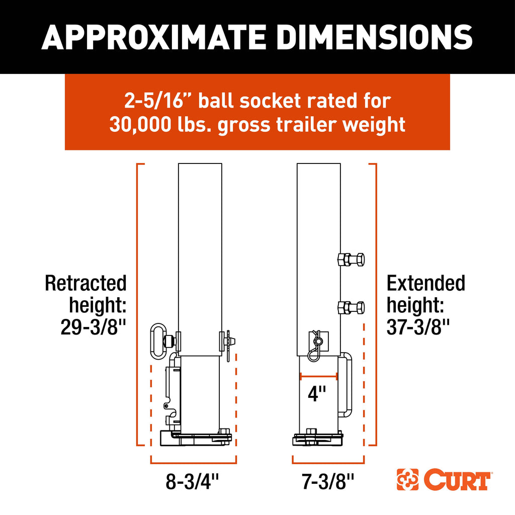 CURT 25030 2-5/16" Adjustable Gooseneck Coupler, 30K, Round Tube