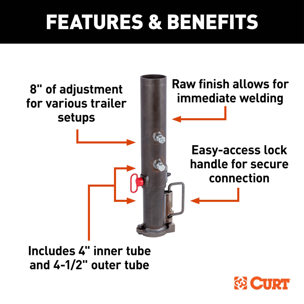CURT 25030 2-5/16" Adjustable Gooseneck Coupler, 30K, Round Tube
