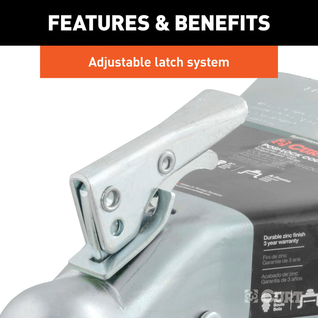 CURT 25101 2" A-Frame Coupler with Posi-Lock (5,000 lbs, Zinc)