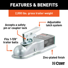 Load image into Gallery viewer, CURT 25105 1-7/8" Straight-Tongue Coupler with Posi-Lock (2-1/2" Channel, 2,000 lbs, Zinc)