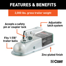 Load image into Gallery viewer, CURT 25128 1-7/8" Straight-Tongue Coupler with Posi-Lock (2" Channel, 2,000 lbs, Zinc)