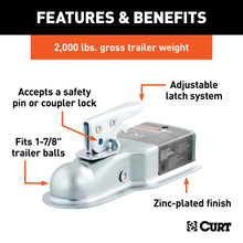 Load image into Gallery viewer, CURT 25131 1-7/8" Straight-Tongue Coupler with Posi-Lock (3" Channel, 2,000 lbs, Zinc)