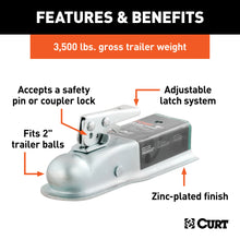 Load image into Gallery viewer, CURT 25135 2" Straight-Tongue Coupler with Posi-Lock (2-1/2" Channel, 3,500 lbs, Zinc)