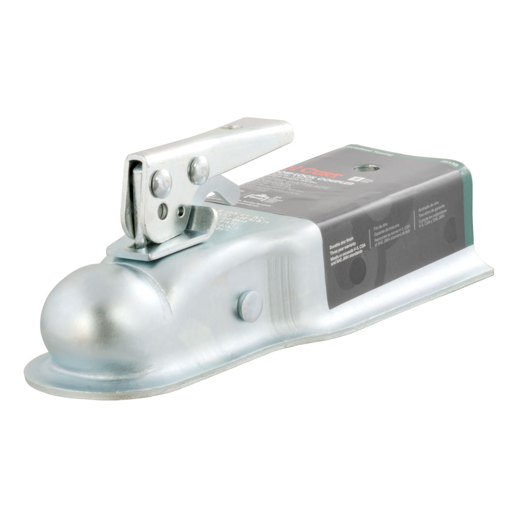 CURT 25138 2" Straight-Tongue Coupler with Posi-Lock (3" Channel, 3,500 lbs, Zinc)