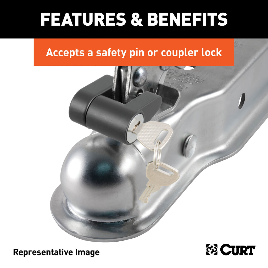 CURT 25138 2" Straight-Tongue Coupler with Posi-Lock (3" Channel, 3,500 lbs, Zinc)