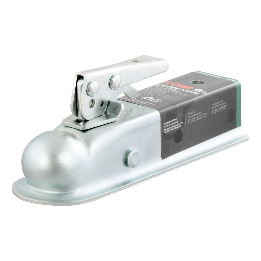 CURT 25153 2" Straight-Tongue Coupler with Posi-Lock (2" Channel, 3,500 lbs, Zinc)