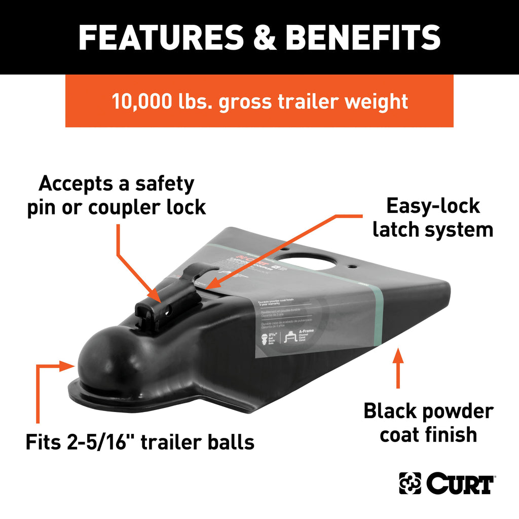 CURT 25200 2-5/16" A-Frame Coupler with Easy-Lock (10,000 lbs, Black)