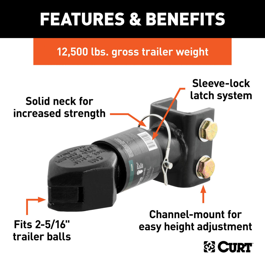 CURT 25329 2-5/16" Channel-Mount Coupler with Sleeve-Lock (12,500 lbs, Black)