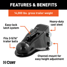 Load image into Gallery viewer, CURT 25330 2-5/16" Channel-Mount Coupler with Easy-Lock (14,000 lbs, Black)