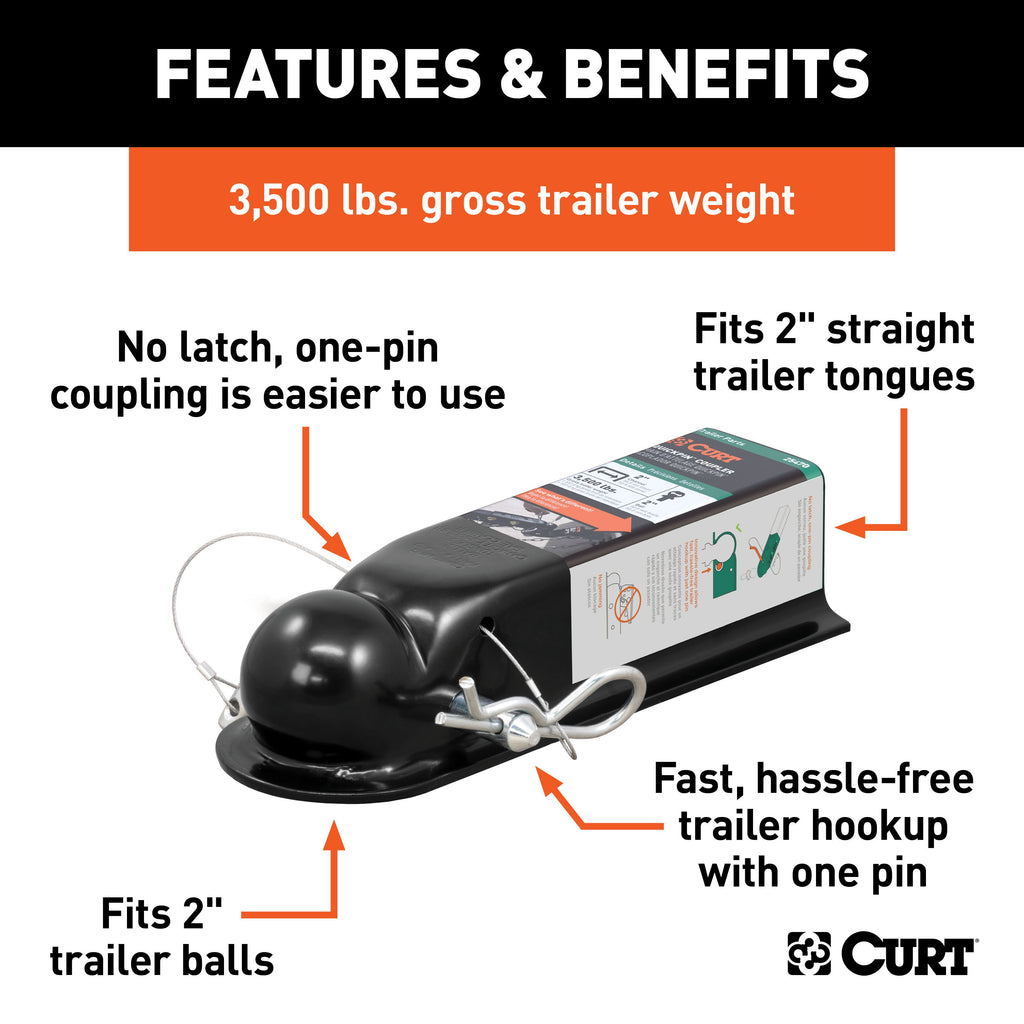 CURT 25470 QuickPin No-Latch 2" Trailer Coupler (2" Channel, 3,500 lbs)