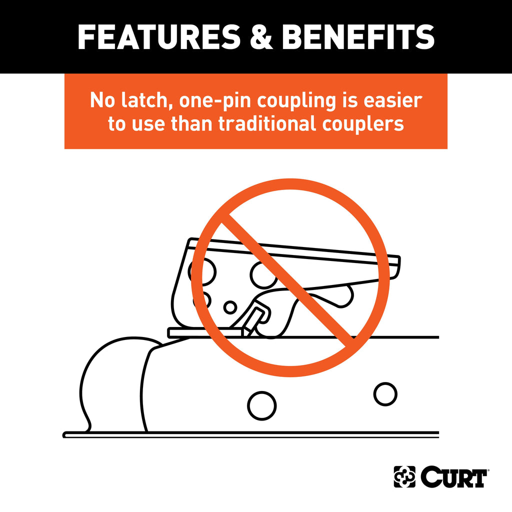 CURT 25470 QuickPin No-Latch 2" Trailer Coupler (2" Channel, 3,500 lbs)