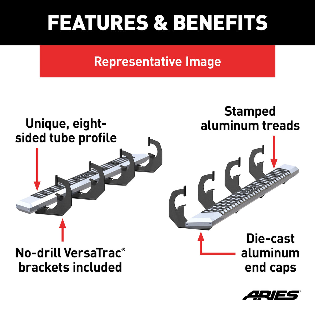 ARIES 2555005 AdvantEDGE 5-1/2in. x 75in. Chrome Aluminum Side Bars; Select Dodge; Ram 1500 - Truck Part Superstore