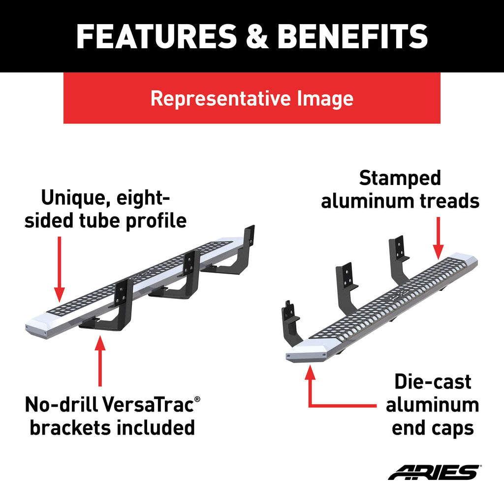 ARIES 2555023 AdvantEDGE 5-1/2in. x 85in. Chrome Aluminum Side Bars; Select Toyota Tacoma - Truck Part Superstore