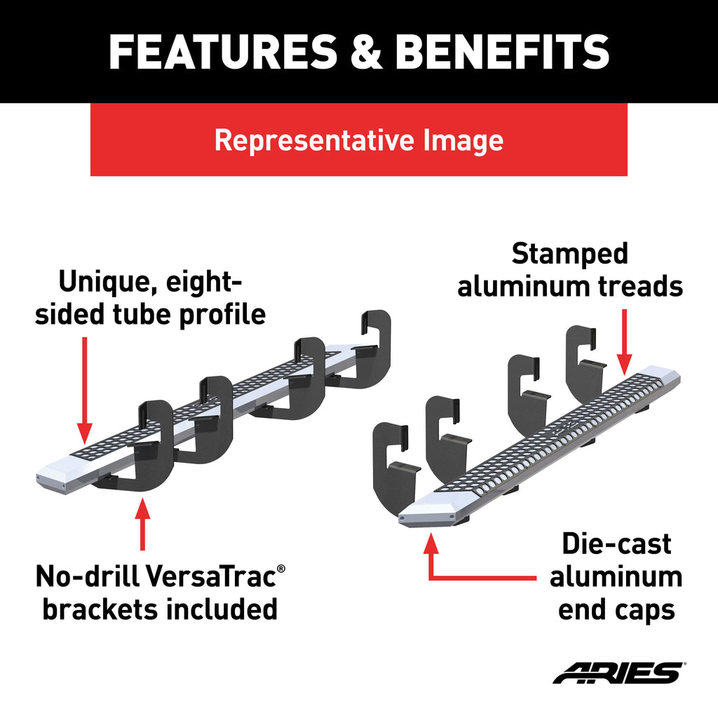 ARIES 2555049 AdvantEDGE 5-1/2" x 91" Chrome Aluminum Side Bars, Select Ram 1500 Crew Cab for Select Ram 1500