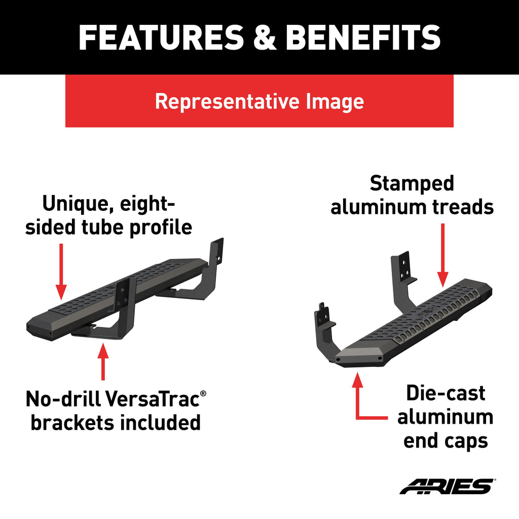 ARIES 2556018 AdvantEDGE 5-1/2" x 53" Black Aluminum Side Bars, Select Toyota Tundra for Select Toyota Tundra