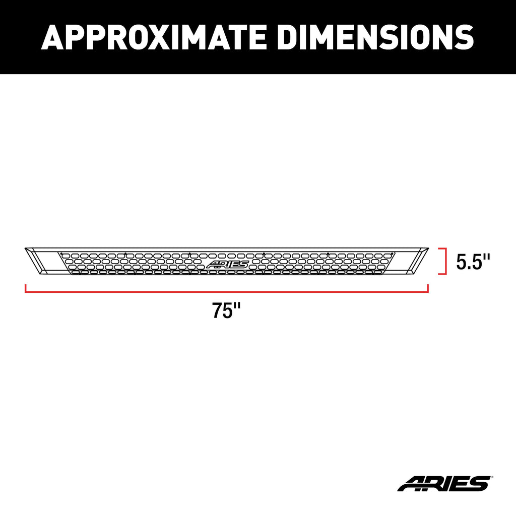 ARIES 2556021 AdvantEDGE 5-1/2" x 75" Black Aluminum Side Bars, Select Silverado, Sierra for Select Chevrolet Silverado 2500 HD