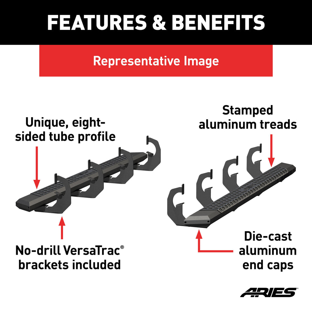 ARIES 2556050 AdvantEDGE 5-1/2" x 75" Black Aluminum Side Bars, Select Ram 1500 for Select Ram 1500