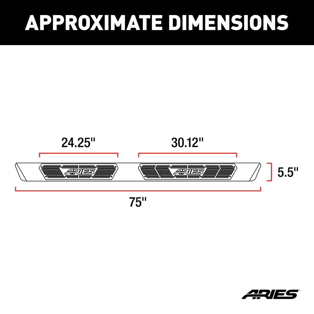 ARIES 2558005 AscentStep 5-1/2" x 75" Black Steel Running Boards, Select Dodge, Ram 1500 for Select Ram 1500