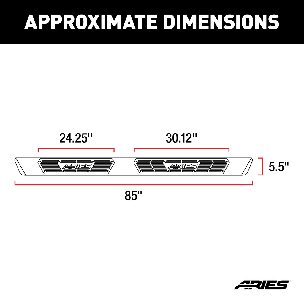 ARIES 2558006 AscentStep 5-1/2" x 85" Black Steel Running Boards, Select Ram 1500, 2500, 3500 for Select Ram 2500