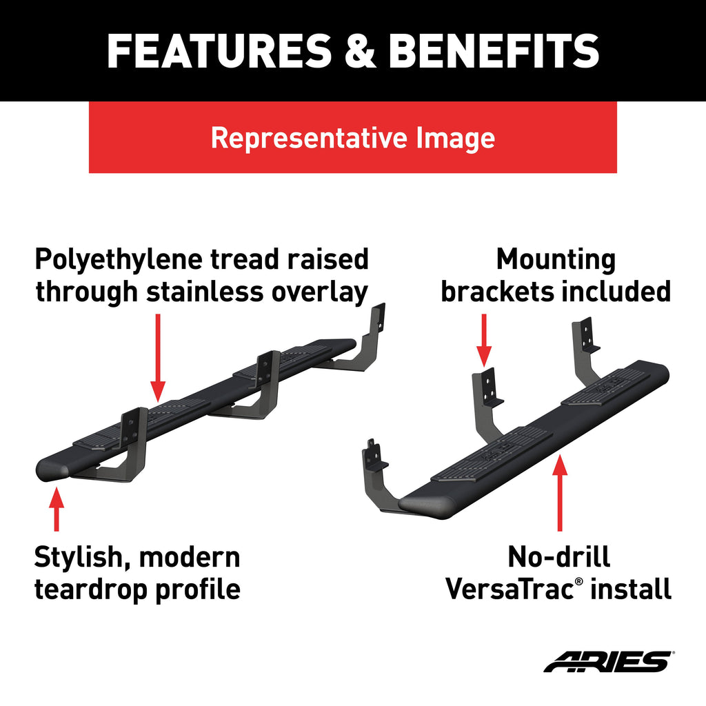 ARIES 2558006 AscentStep 5-1/2" x 85" Black Steel Running Boards, Select Ram 1500, 2500, 3500 for Select Ram 2500