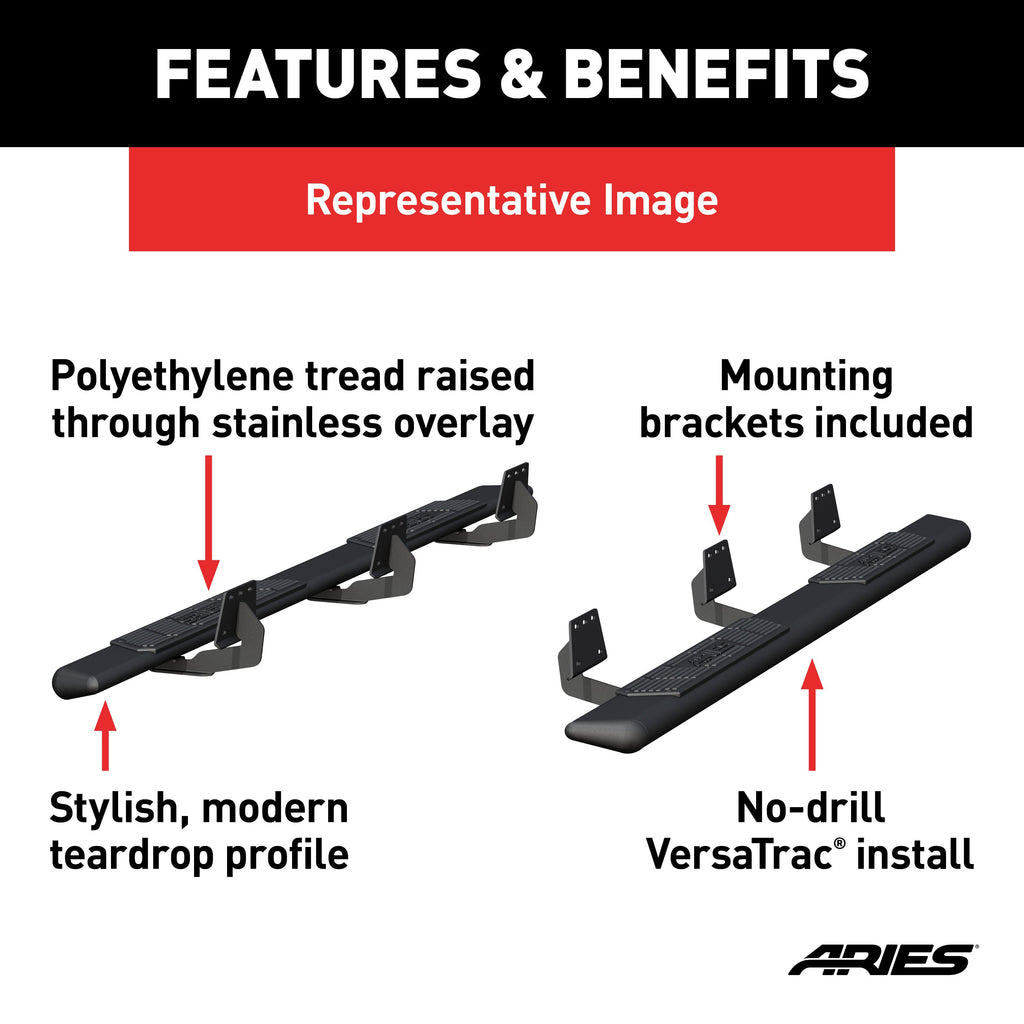 ARIES 2558046 AscentStep 5-1/2" x 91" Black Steel Running Boards, Select Silverado, Sierra for Select Chevrolet Silverado 2500 HD