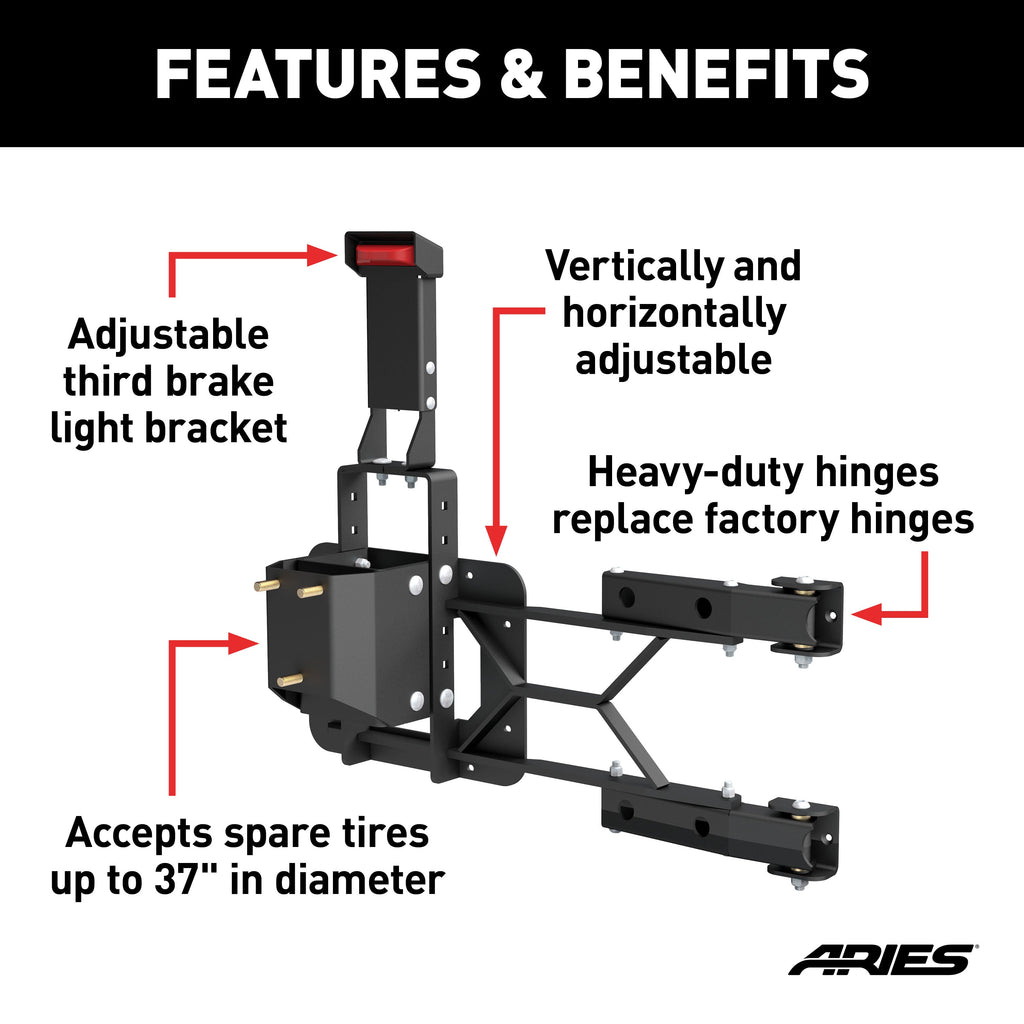 ARIES 2563000 Jeep Wrangler JK Heavy-Duty Spare Tire Carrier - Truck Part Superstore