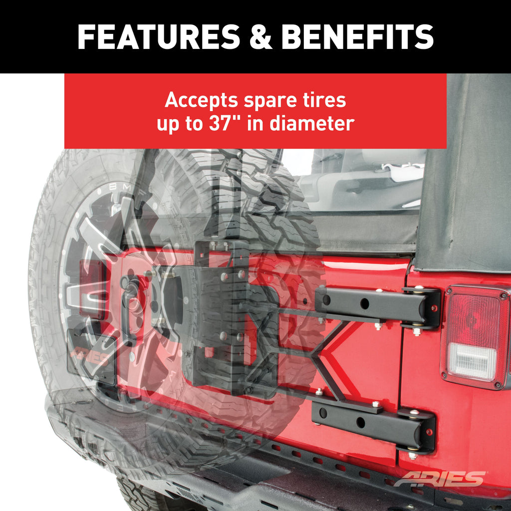 ARIES 2563000 Jeep Wrangler JK Heavy-Duty Spare Tire Carrier - Truck Part Superstore
