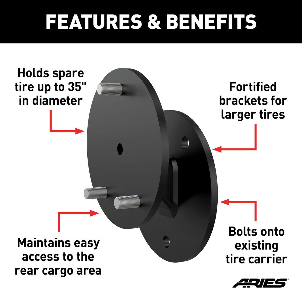 ARIES 25630AB Jeep Wrangler JK Spare Tire Relocation Carrier for Select Jeep Wrangler