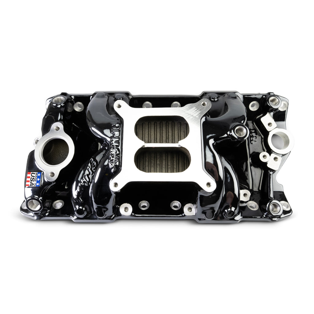 Performer-Rpm-Small-Block-Chevy-Air-Gap-Intake-Manifold,-Black-Plasma-Finish
