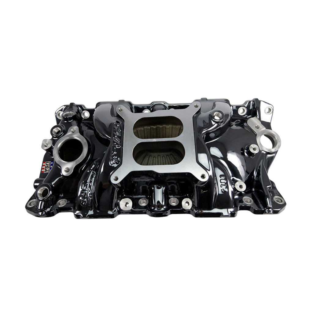 Edelbrock 2701-BP Performer EPS Intake Manifold for 1955-86 Small-Block Chevy, Black Plasma Finish