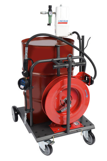Lincoln Industrial 279092 Air Operated Oil Lube Trolley Kit; Incl. Trolley, Pump, Air Filter/Regulator with gauge, Reel, Digital Oil Meter