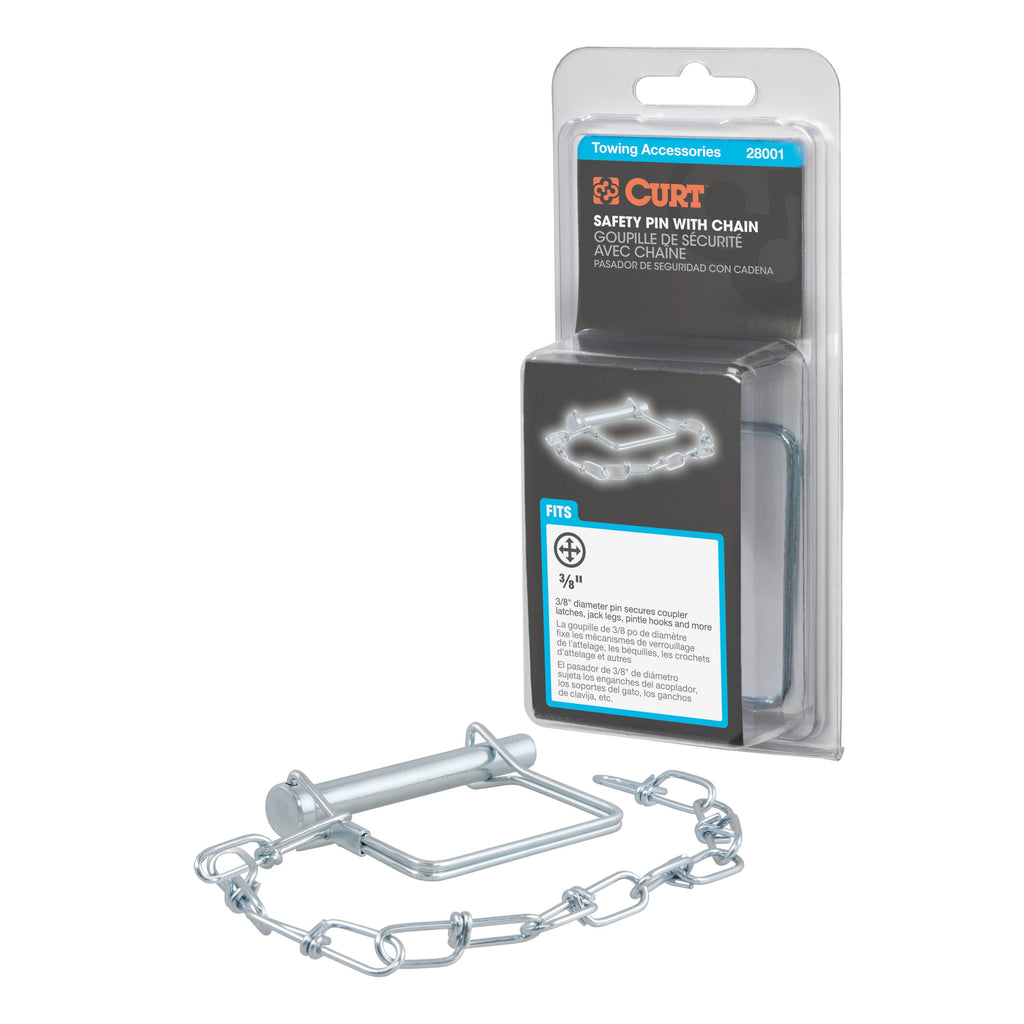 CURT 28001 3/8" Safety Pin with 12" Chain (2-3/4" Pin Length, Packaged)