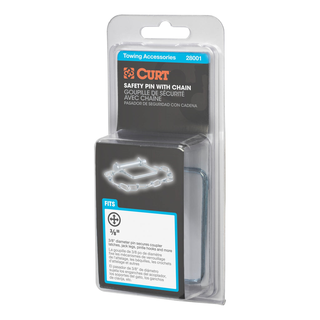 CURT 28001 3/8" Safety Pin with 12" Chain (2-3/4" Pin Length, Packaged)