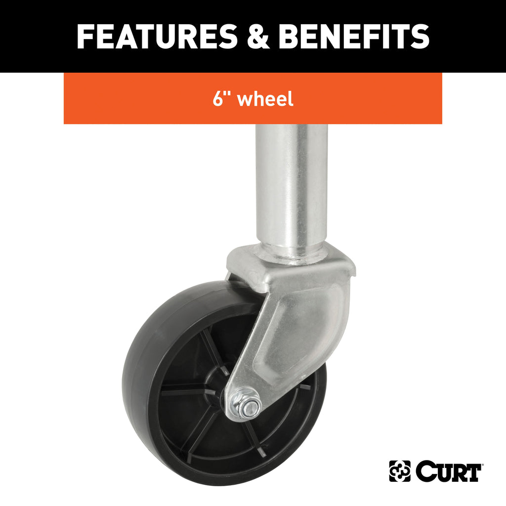 CURT 28112 Marine Jack with 6" Wheel (1,200 lbs, 10" Travel)