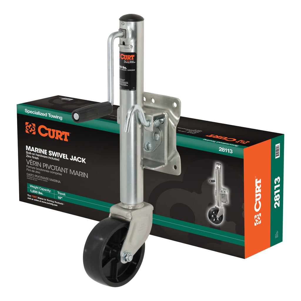 CURT 28113 Marine Jack with 6" Wheel (1,200 lbs, 10" Travel, Packaged)