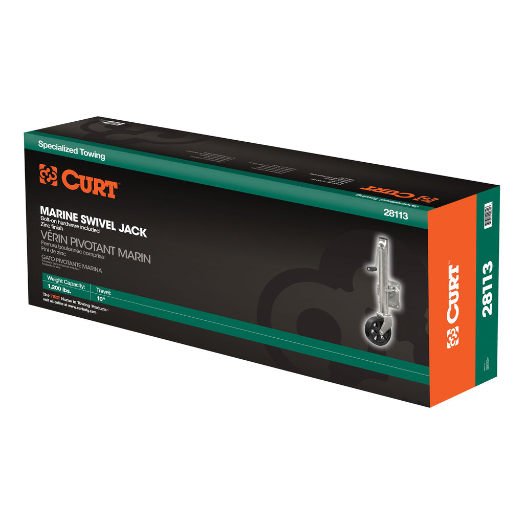 CURT 28113 Marine Jack with 6" Wheel (1,200 lbs, 10" Travel, Packaged)