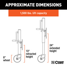 Load image into Gallery viewer, CURT 28116 Marine Jack with 8" Wheel (1,500 lbs, 10" Travel, Packaged)